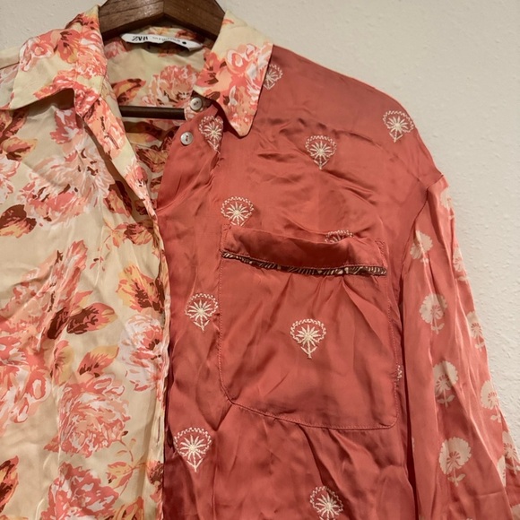 Zara Dual-Tone Pink Floral Blouse - Picture 5 of 13
